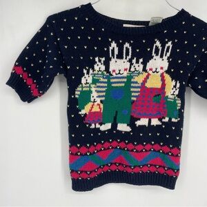 Vintage 90s Carroll Reed Girls 10 Bunny Rabbit Knit Sweater Short Sleeve Easter